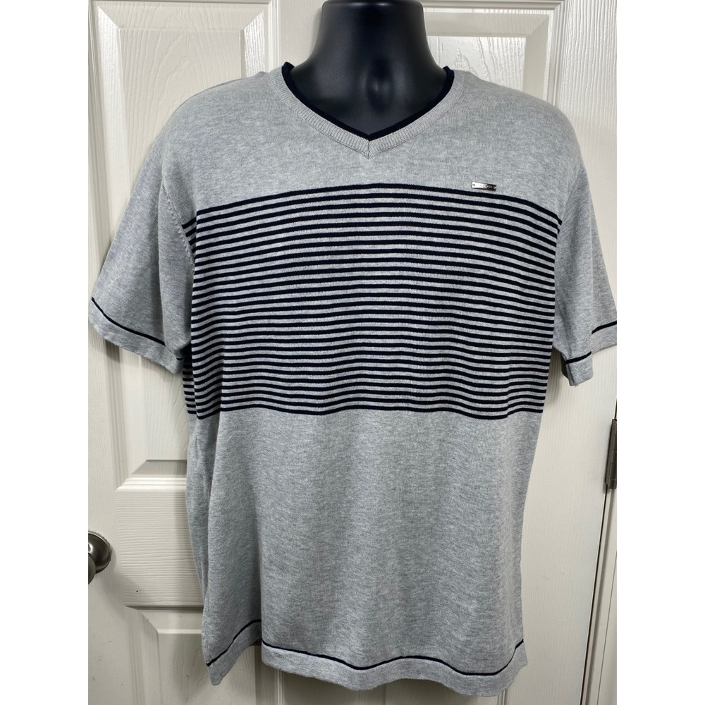 BK Black Men's 3XL Striped V-Neck T-Shirt Short Sleeve‎ Casual Top Streetwear